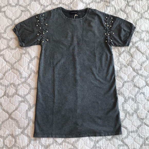 Mustard Seed Tops - Charcoal Pearl-Beaded Loose Tunic Top/Dress
